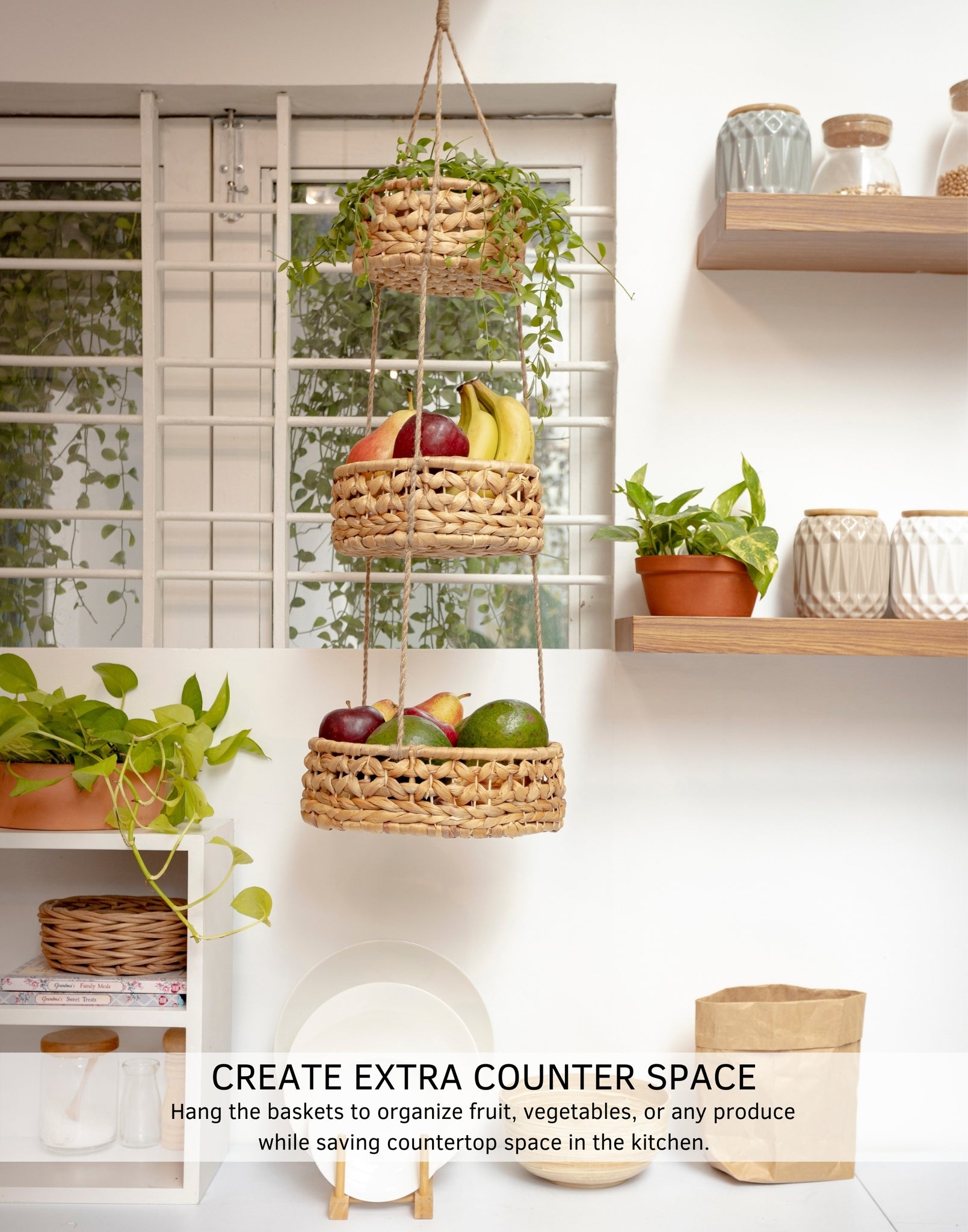 3 tier hanging basket planter 3 Tier Hanging Woven Basket – BASE ROOTS