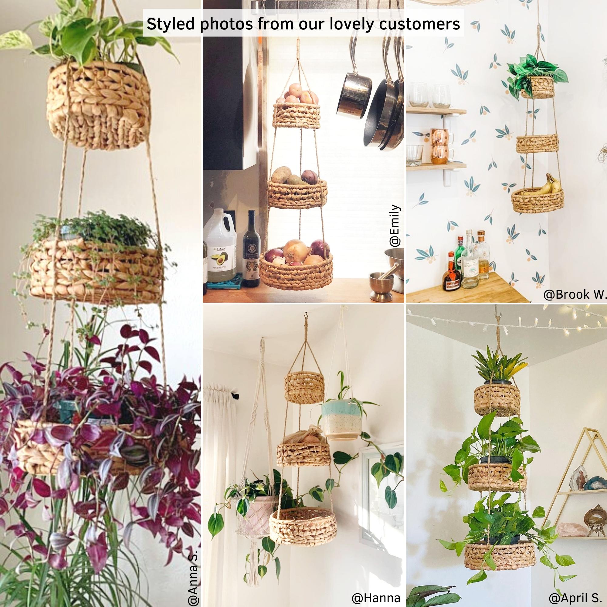 3 tier hanging basket planter 3 Tier Hanging Woven Basket – BASE ROOTS