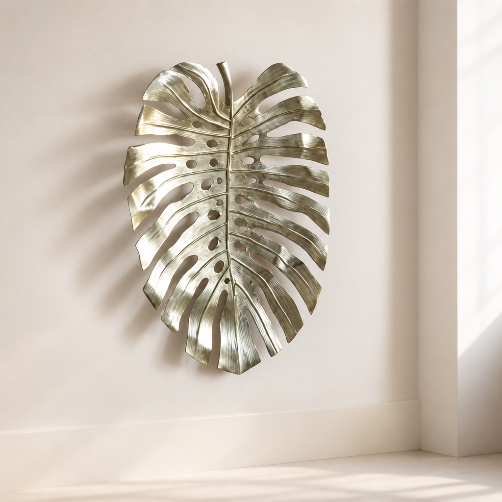 18.9x13.4x1.4 Gold Monstera Leaf Wall DEcor
