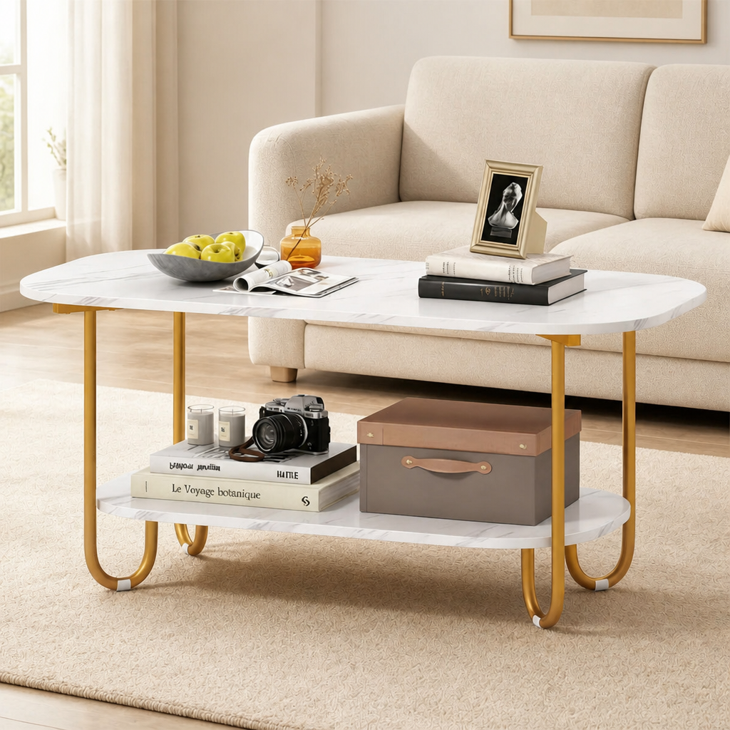 Modern 2-tier Faux Marble Top Coffee Table