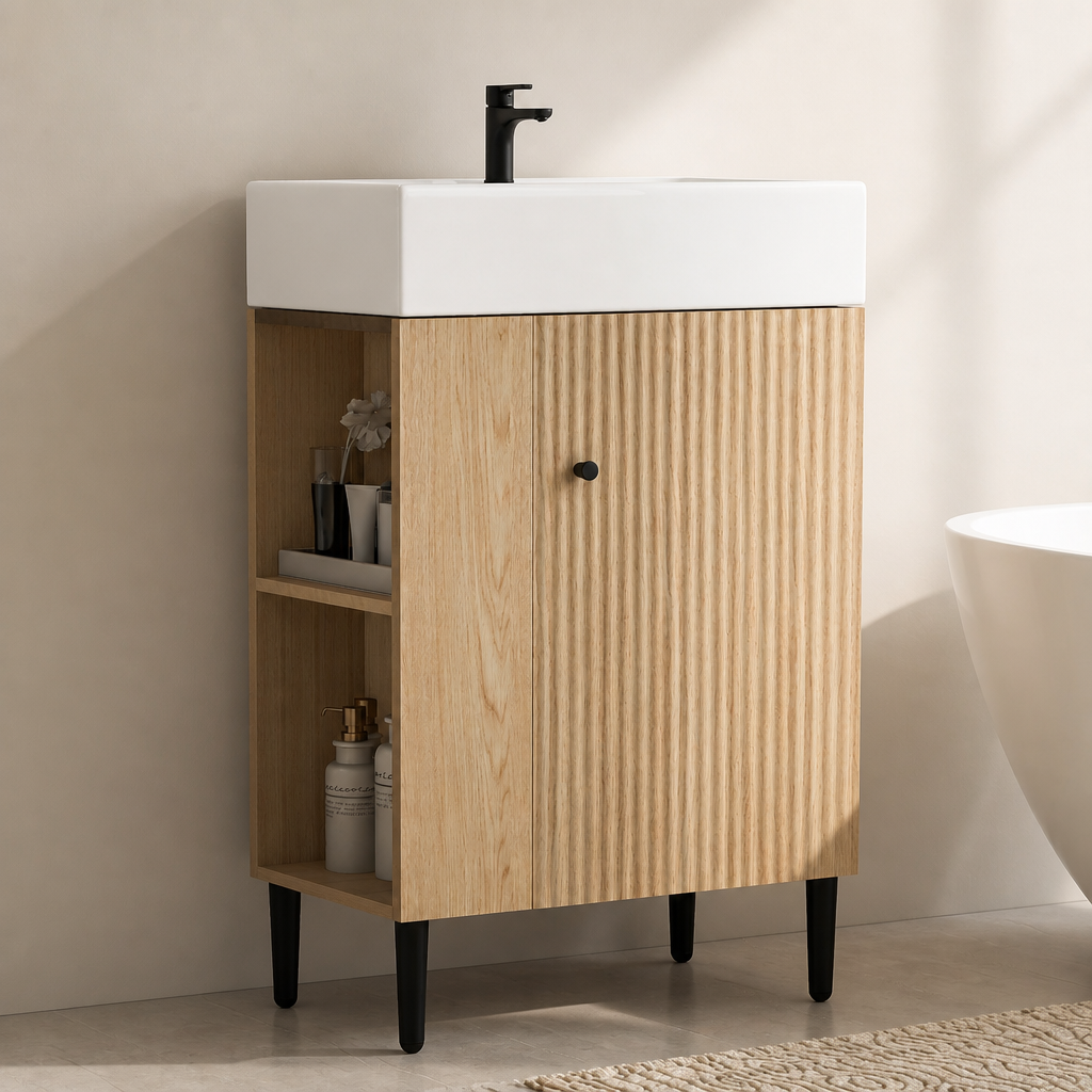 21.6  Wood Bathroom Vanity, Combo Cabinet, Bathroom Storage Cabinet, Single Ceramic Sink, Left Side Storage
