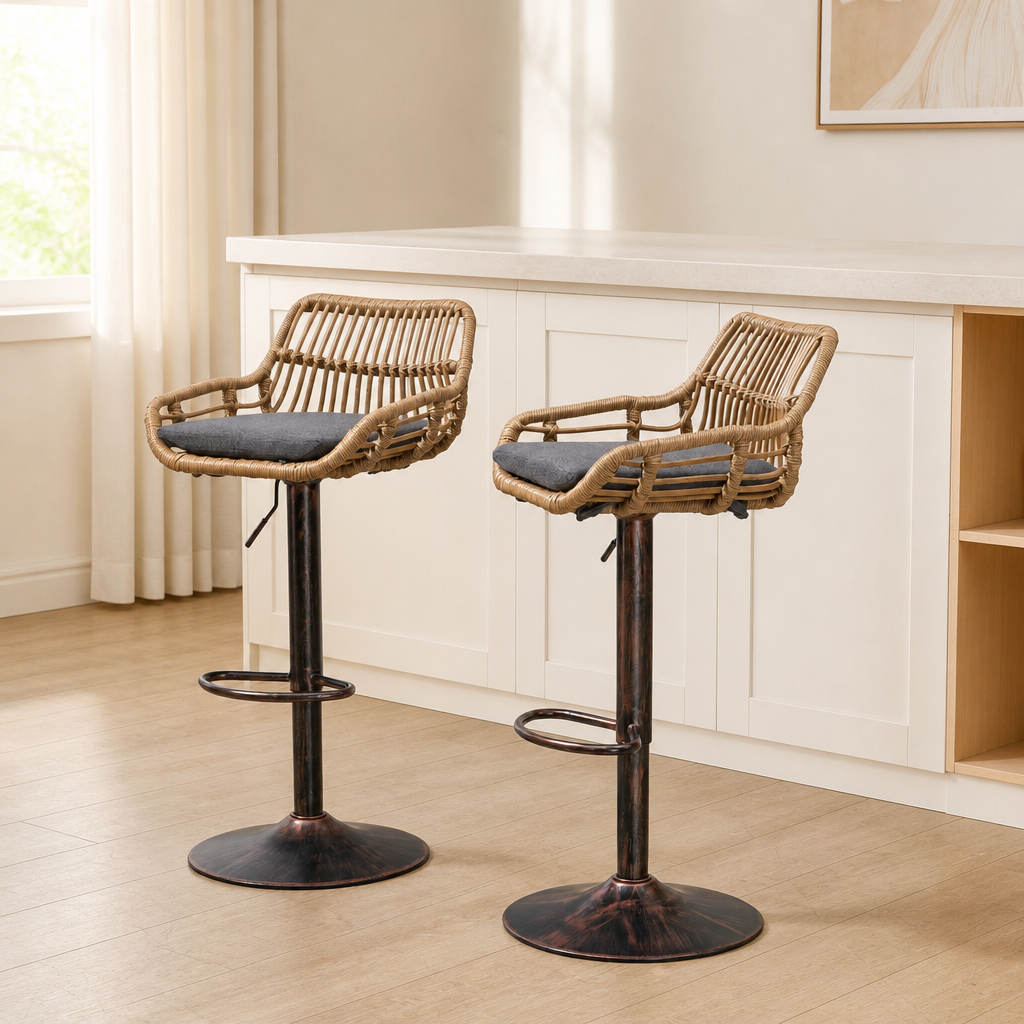 Modern Swivel Bar Stools Set Of 2 Adjustable Counter Height Chairs With Footrest For Kitchen, Dining Room  Gray