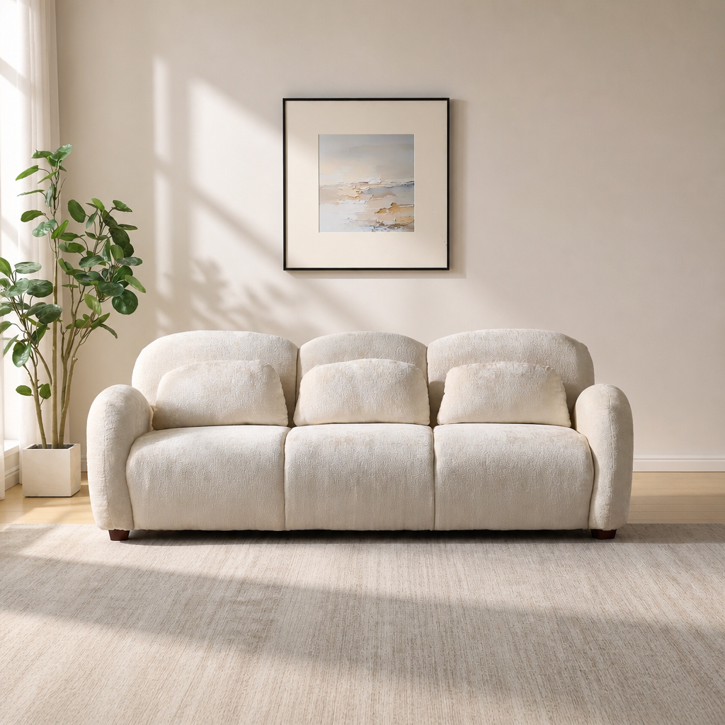 78 In. Modern 3 Seater Boucle Sofa Upholstered Couch With 3 Pillows For Bedroom, Office, Apartment, Beige