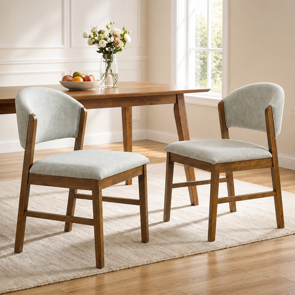Mid-Century Modern Upholstered Dining Chairs, Rubber Wood Frame Kitchen Chairs with Upholstered(Set of 2),Walnut