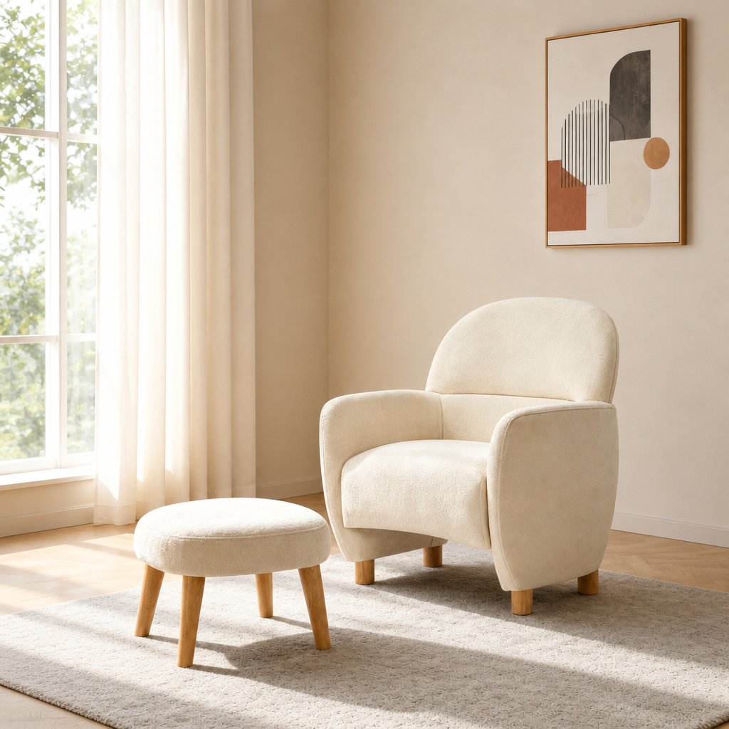 Modern Lazy Chair With Footrest Ottoman - Upholstered Leisure Sofa Chair, Reading Corner Chair For Small Space