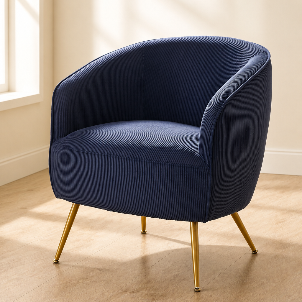 Corduroy Accent Chair With Gold Metal Legs, Modern Upholstered Armchair, Comfy Barrel Chair For Living Room Bedroom