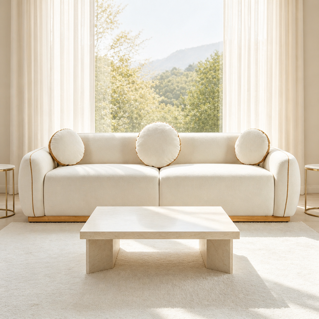 90.94     Modern Sofa Set, 3 Round Accent Pillows For Home Theater Lounge Den Guest Room