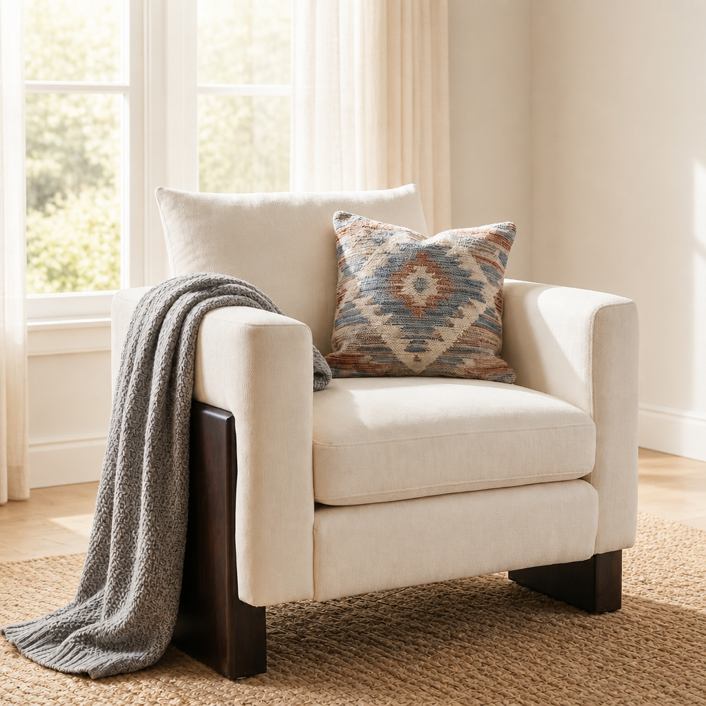 Modern Accent Chair Stylish Club Chair Armchair with Rubberwood Legs for Living Room, Bedroom, or Office, Beige