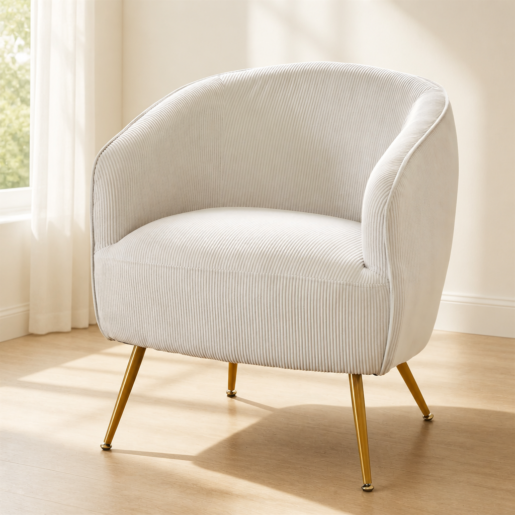 Corduroy Accent Chair With Gold Metal Legs, Modern Upholstered Armchair, Comfy Barrel Chair For Living Room Bedroom