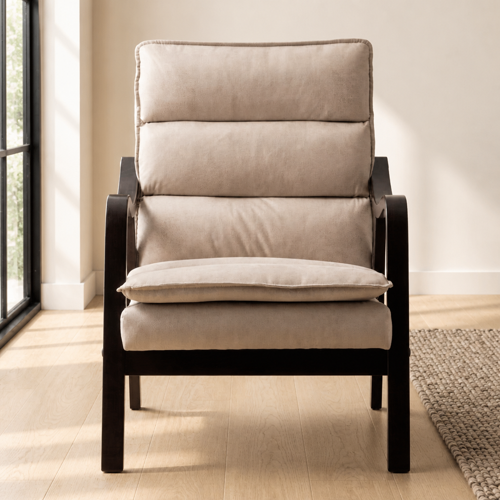 Mid-Century Modern Light  Accent Chair With Wood Armrest, Upholstered Reading Chair For Living Room Bedroom