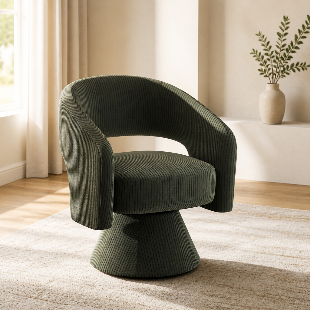 Swivel Barrel Accent Chair, Modern Upholstered Living Room Chair With Thick Padding For Reading, Green