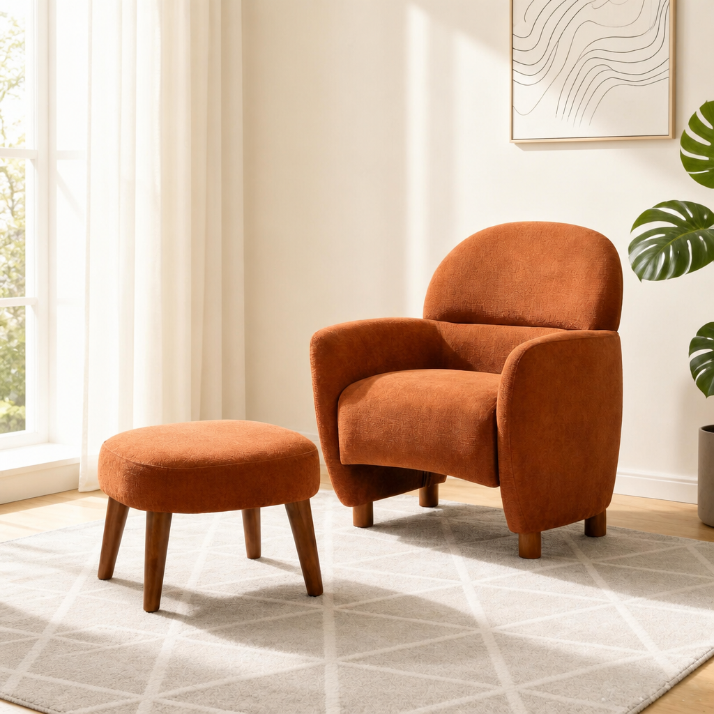 Modern Lazy Chair With Footrest Ottoman - Upholstered Leisure Sofa Chair, Reading Corner Chair For Small Space
