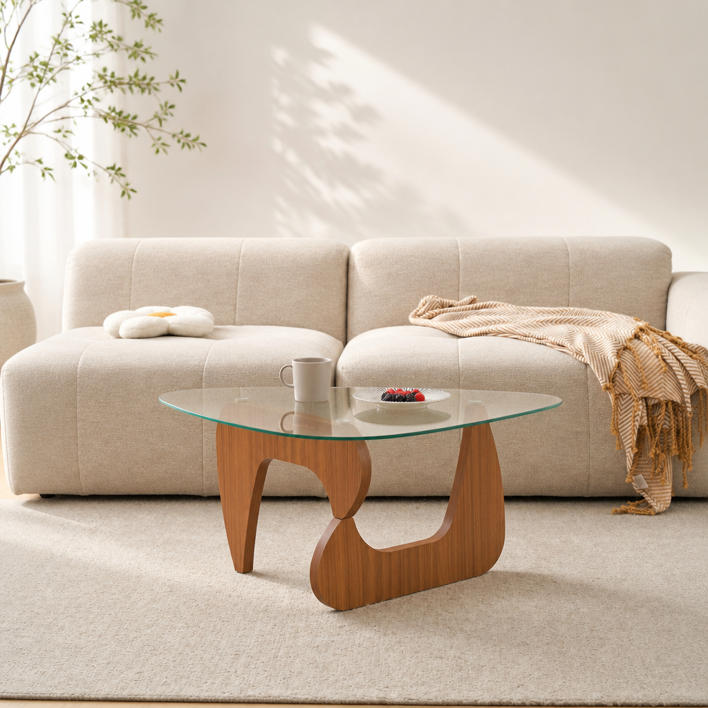 Mid-Century Modern Wood Center Table Small Farmhouse Coffee Table For Living Room, Brown