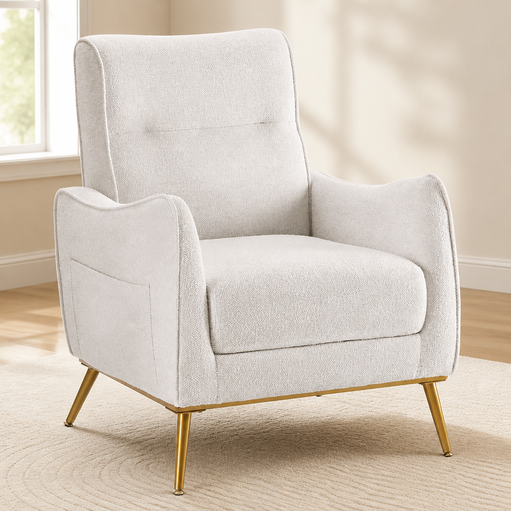 Upholstered High Back Accent Chair With Side Pocket, Modern Armchair For Living Room And Study
