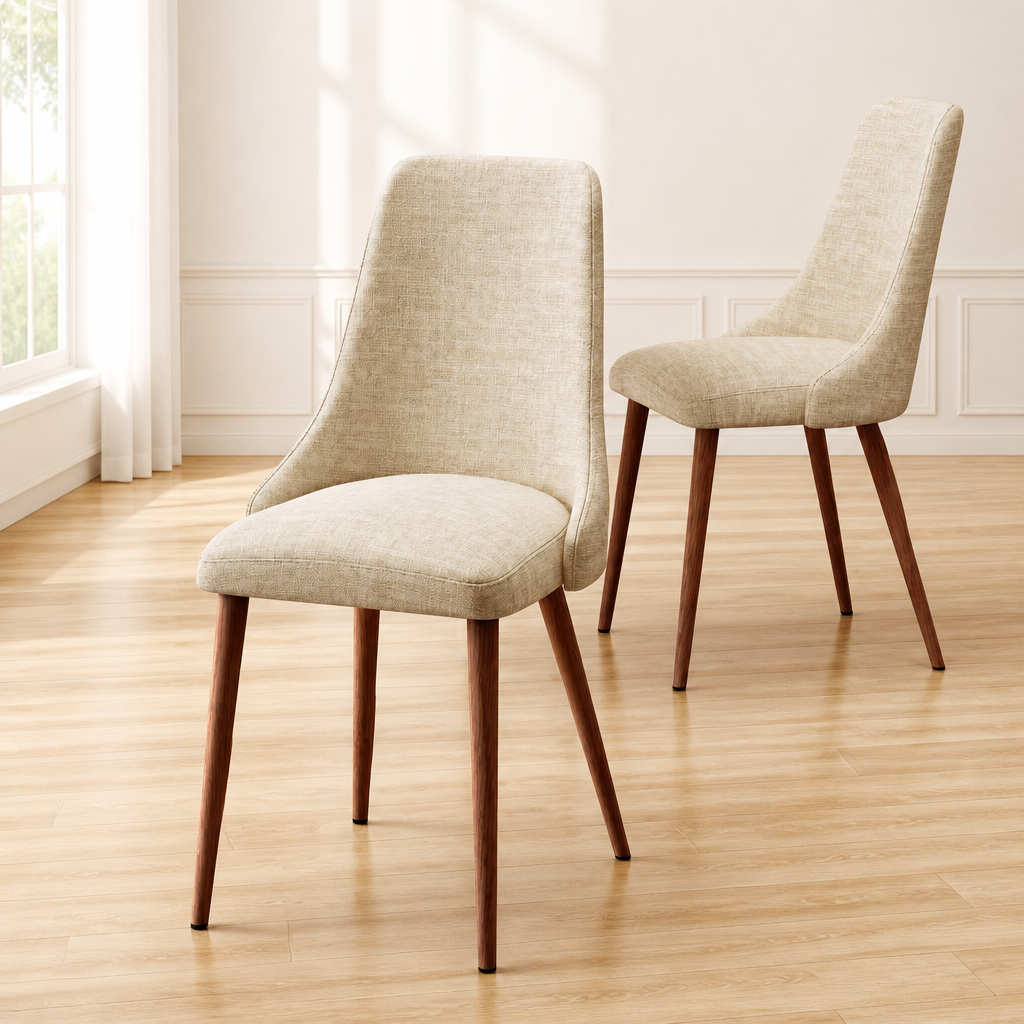 Mid Century Modern Fabric Armless Dining Chairs, Set Of 2, Wheat And Dark Walnut