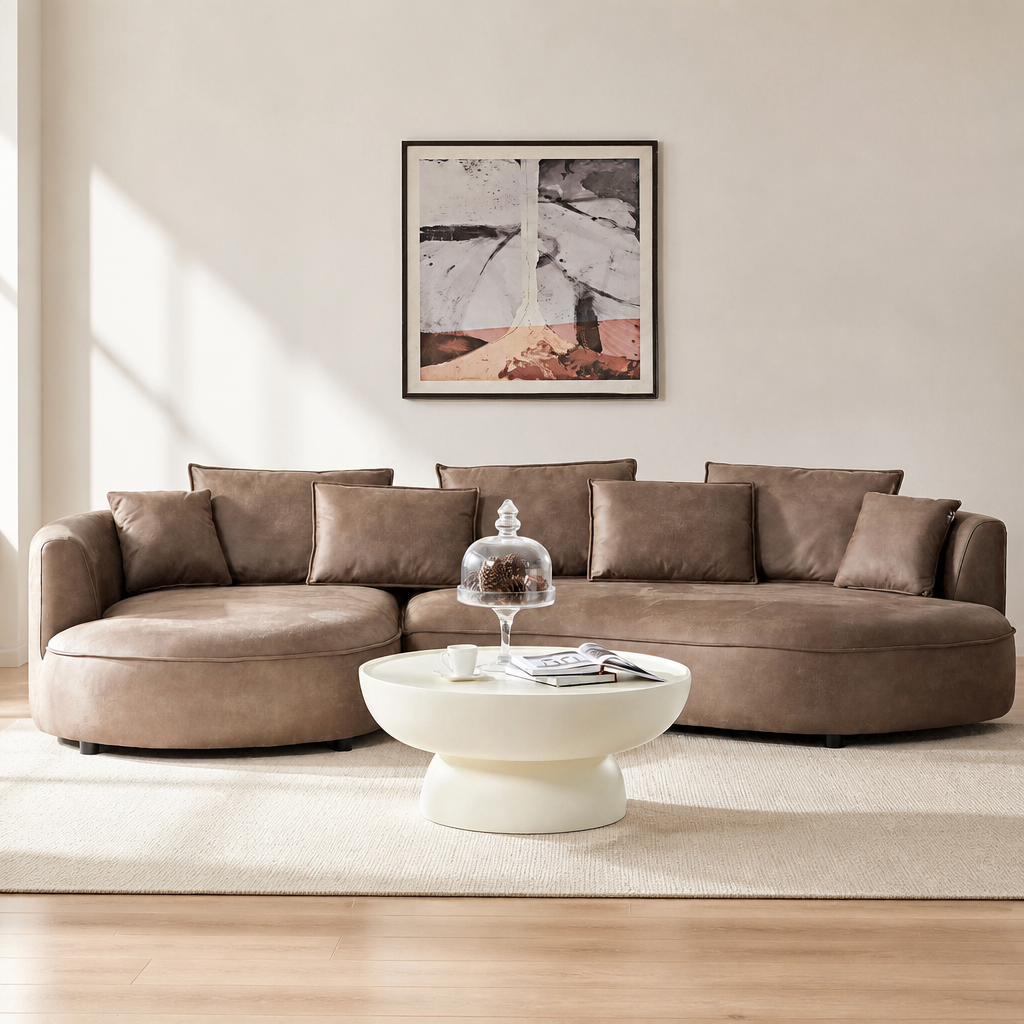 128.74 Inch Modern Sectional Curved Sofa Couch For Living Room,Leathaire Upholstered 5-Seat Sofa Couch, Technology Cloth Couch Set For Apartment Office,Brown