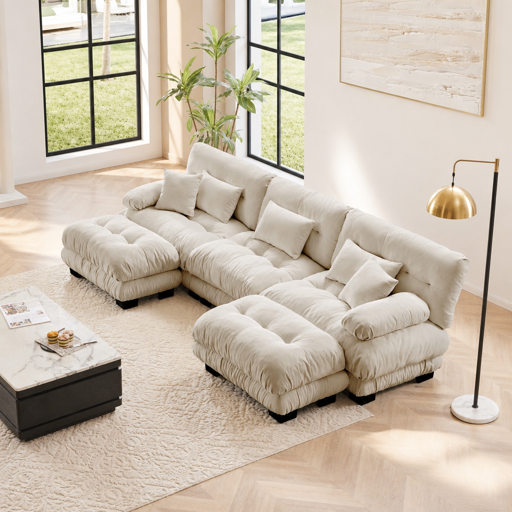 Luxury Modular Sectional Sofa Couch - Oversized U Shaped Cloud Couch For Living Room,Deep Seat Sofa Couch With 2 Ottomans ,Chenille Light Coffee