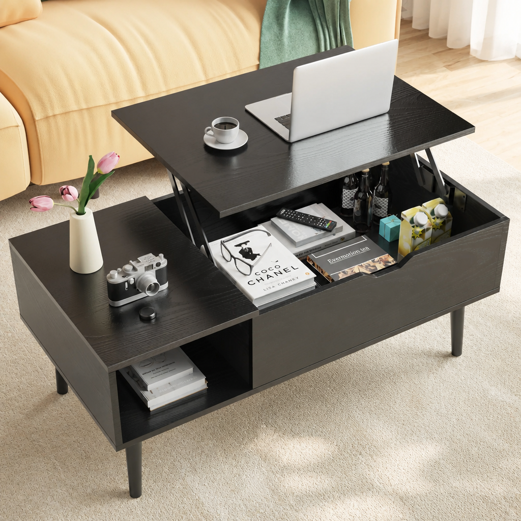 Lift Top Coffee Tables For Living Room 39.37"x19.7" Desk Tea Wood Dining Tables Adjustable Storage Shelf Easy Lift Or Lower