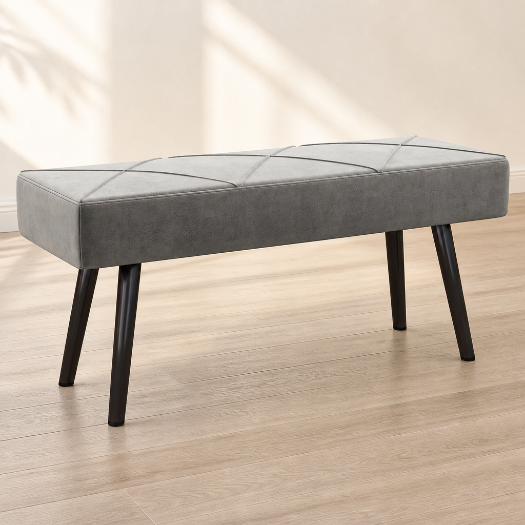 End Of Bed Bench With X-Shape Design And Steel Legs, Upholstered Hallway Bench For Bedroom, Grey