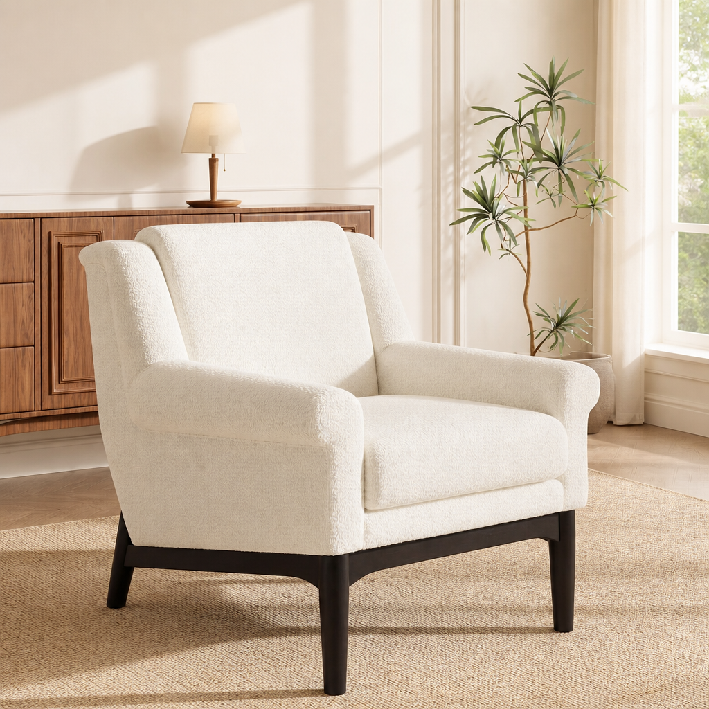 Modern Accent Chair with Flared Arms, Upholstered Lounge Chair, Mid-Century Modern Armchair with Solid Wood Legs, Ergonomic Reading Chair for Living Room, Bedroom