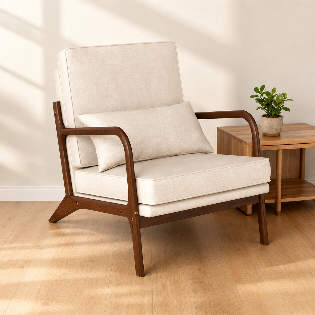 Modern Accent Chair With Rubber Wood Armrests And Removable Back