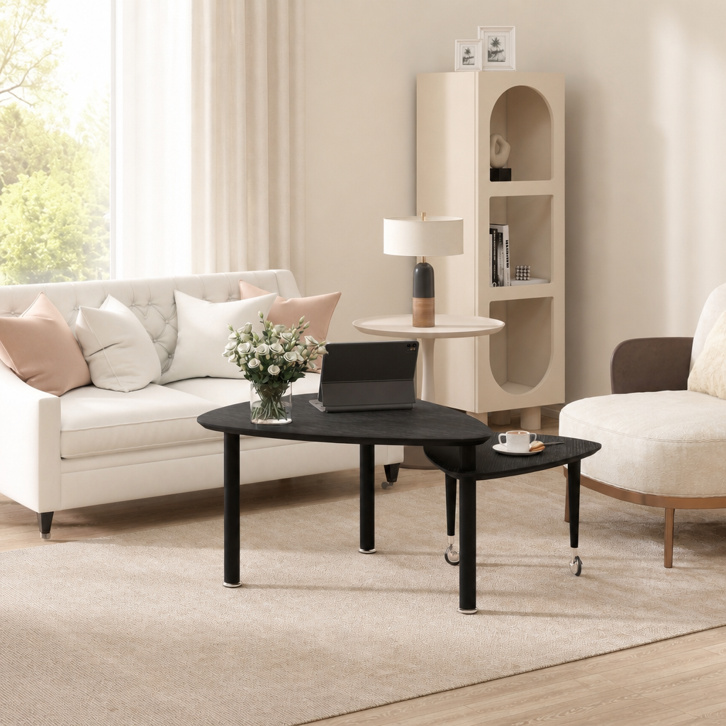 360 Degree Rotatable Modern Coffee Table For Living Room, Solid Wood Legs With Simply Assemble Cocktail Table, Rotating Modern Apartment Wood Furniture Walnut  Black  Gray Brown  White Color