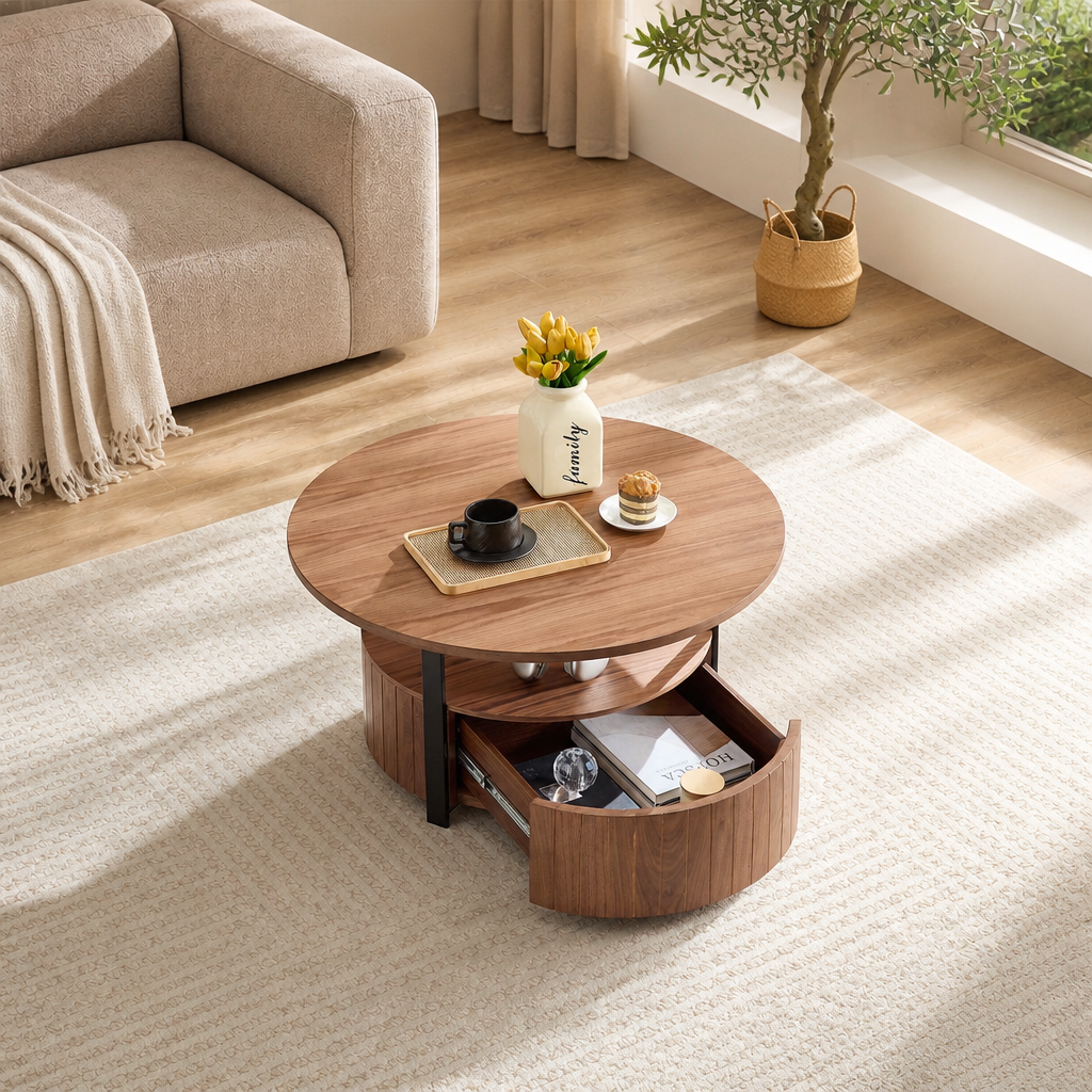 Wood Coffee Table Round, Rustic Charm For Living Room Decor
