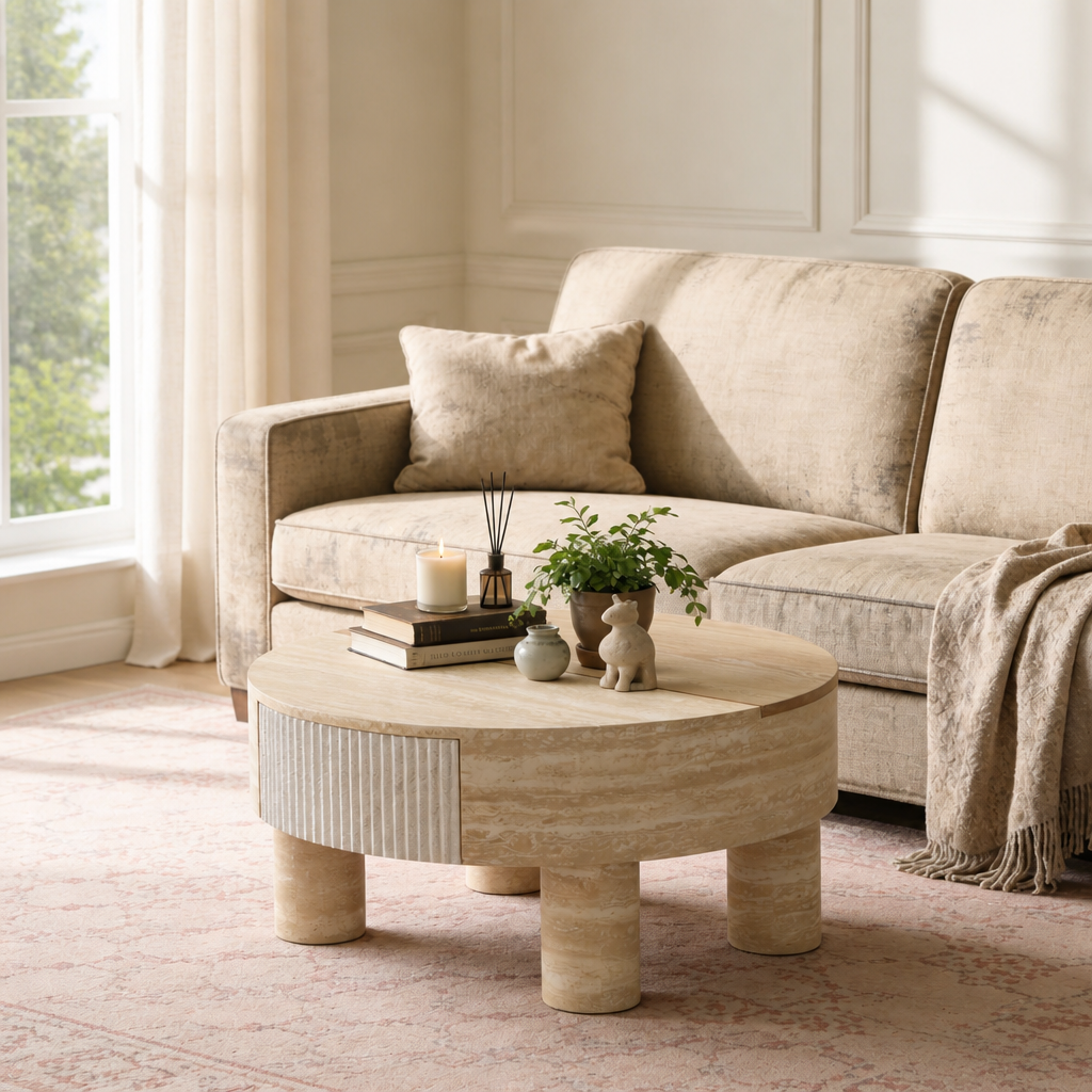 Round Coffee Table With Flip Top And Hidden Storage Compartment